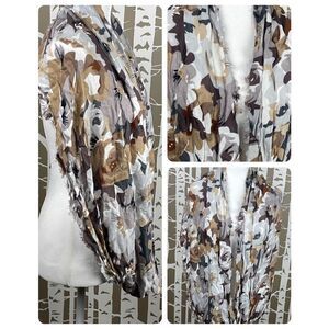 Spring Ready Browns and Grey Abstract Floral Lightweight Infinity Scarf